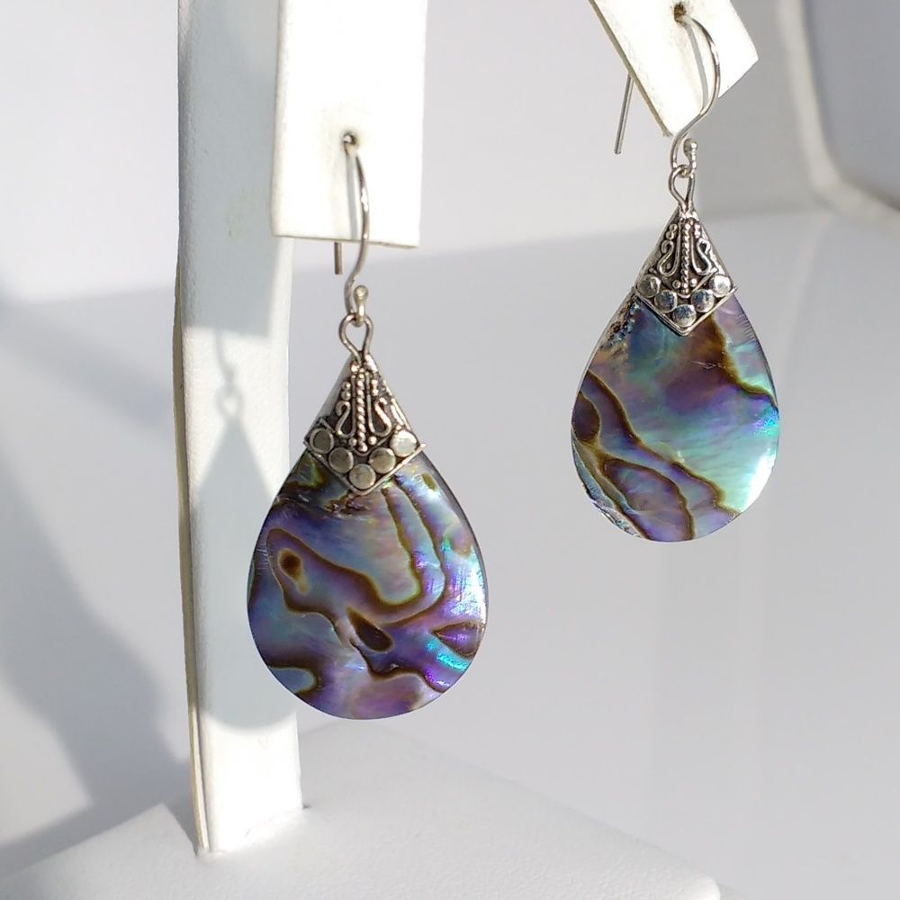 Abalone Shell Dangle Earrings Sterling Silver - image 5